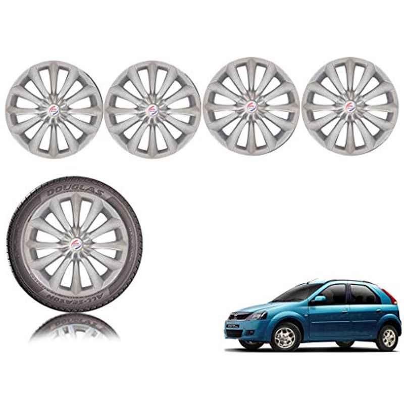 Auto Pearl 4 Pcs 14 inch Black ABS Press Type Hubcap Wheel Cover Set with Retention Ring for Mahindra Varito