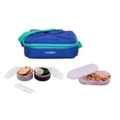 Carrolite 650ml Blue & White Plastic Lunchbox, White_P-40 (Pack of 2)