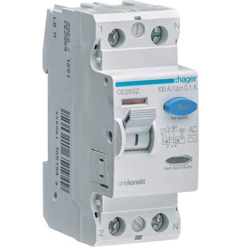 Hager 100A 100mA Double Pole Residual Current Circuit Breaker, CE285Z