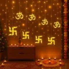 SP Lights 3.05m Swastik Om Curtain LED String Light with 120 LEDs & 8 Flashing Modes