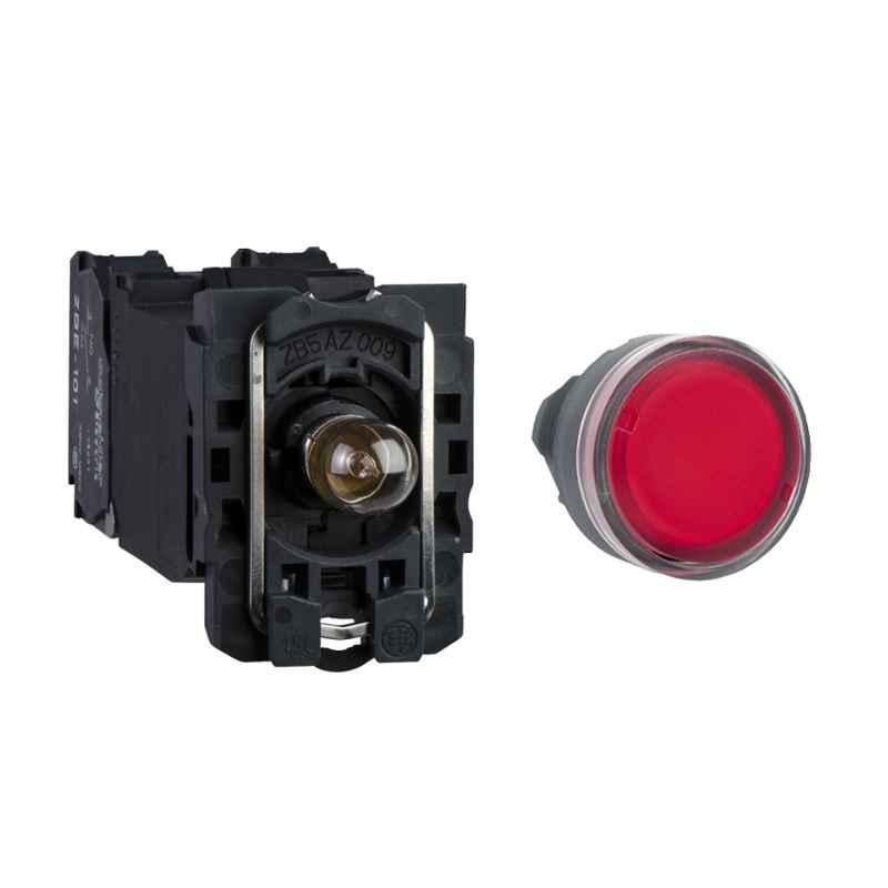Schneider Illuminated Flush Integral LED Type Red Push Button with Plain Lens, XB5AW34B2N