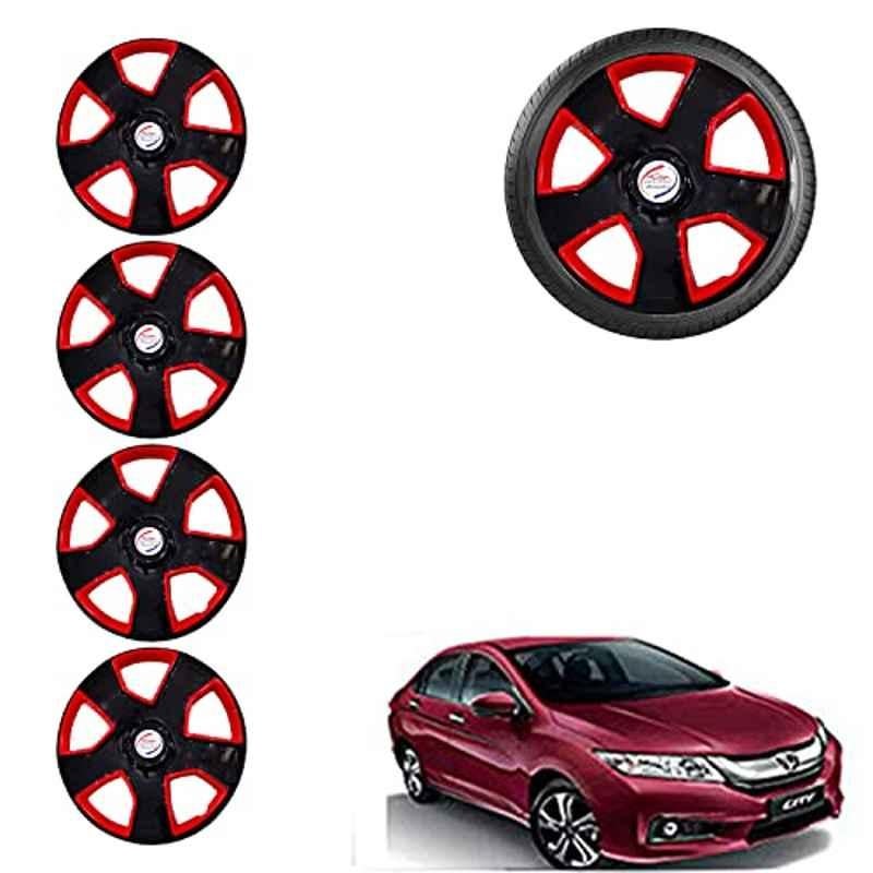 Auto Pearl 4 Pcs 15 inch ABS Black & Red Car Wheel Cover Set for Honda City Ivtec 2016