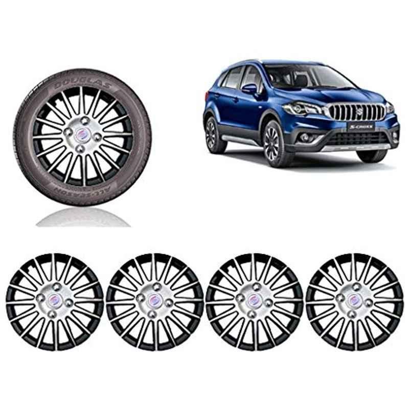 Auto Pearl 4 Pcs 15 inch ABS Black & SIlver Car Wheel Cover Set for Maruti Suzuki Scross Facelift