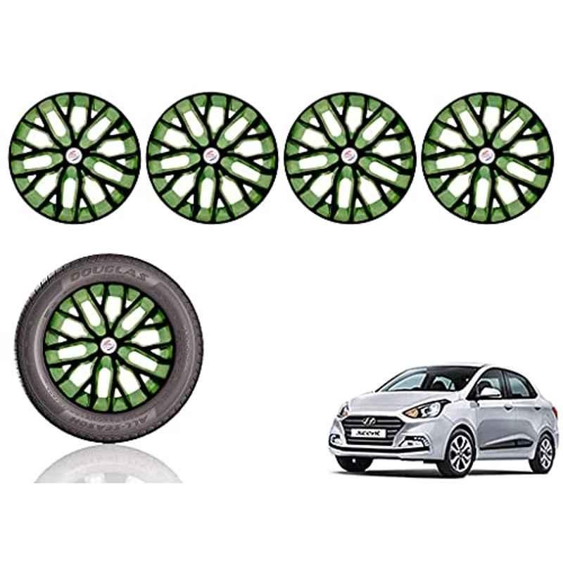 Auto Pearl 14 inch ABS Black & Green Press Type Car Hub Cap Wheel Cover for Xcent 2018