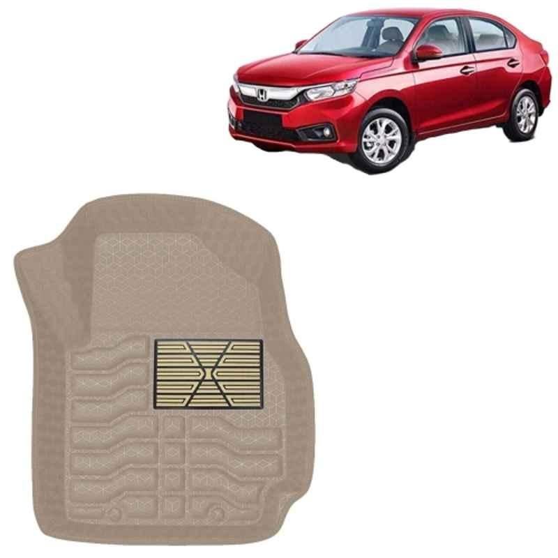 Kingsway 3 Pcs Premium 4.5D 100% Waterproof Tray Shape PVC Beige Car Floor Mat Set for Honda Amaze Manual 2018 to 2020 All Model