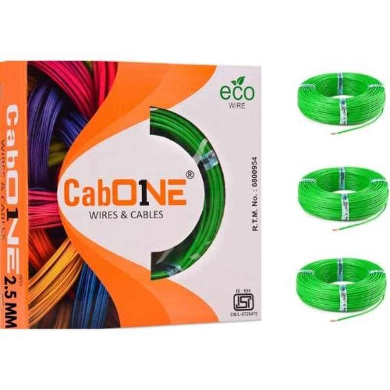 CabONE 2.5 Sqmm Green FR PVC Insulated Copper Cable, Length: 90 m (Pack of 3)