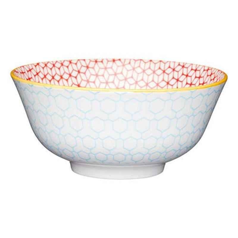 Kitchencraft Glazed 15.5x7.5cm Stoneware Geometric Blue Bowl, 5028250778567