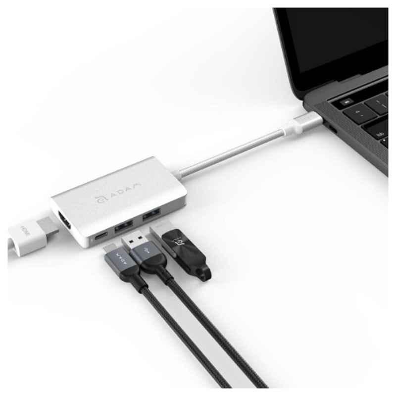 Adam Elements CASA A01M USB Type-C 4-in-1 Silver HDMI Hub, AAPADHUBA01MSL