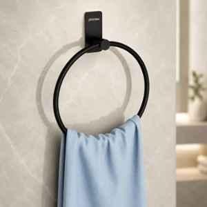 Plantex Self-Adhesive Towel Holder in Bathroom/Stainless Steel Towel Ring for Wash Basin/Round Towel Hanger for Wall- APS 5000, Black