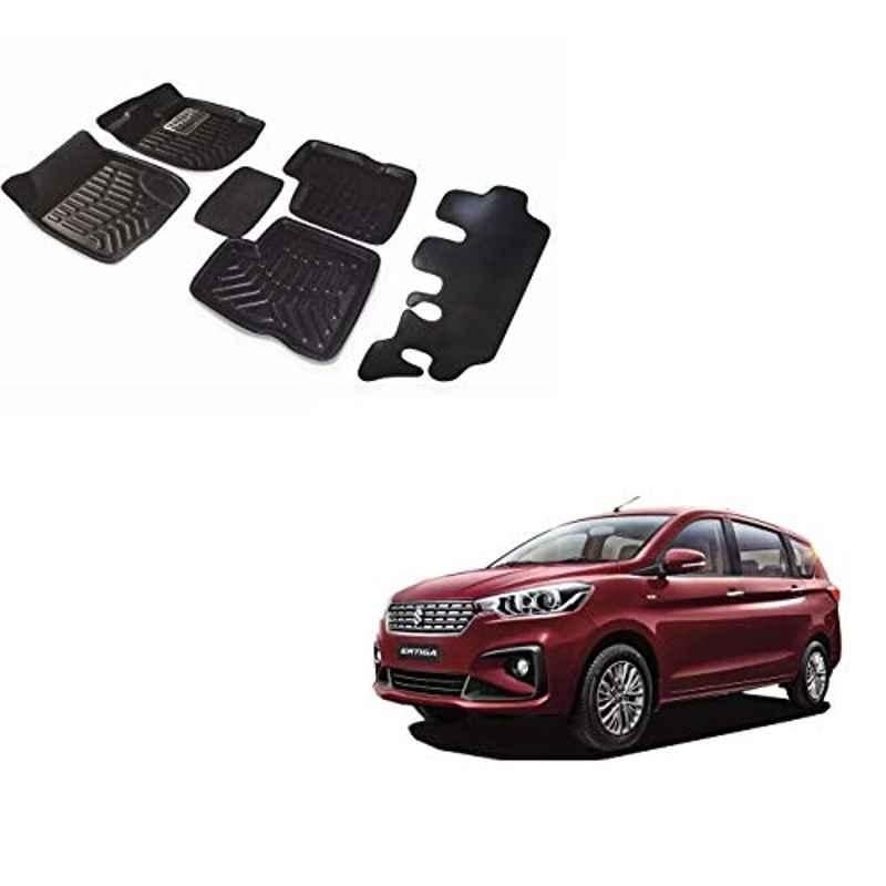 Kozdiko Thermoplastic Elastomer Black 3D Car Floor Mat Set for Maruti Suzuki Ertiga 2019-Pesent