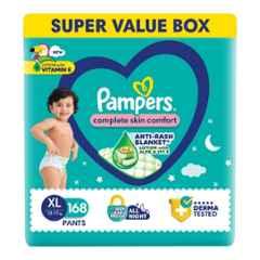 Pampers 168 Pcs All Round Protection Baby Diaper Packet with Aloe Vera & Vitamin E, Size: Extra Large