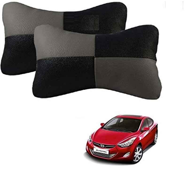 Kozdiko 2 Pcs Leather Grey & Black Neck Rest Car Cushion Pillow Set for Hyundai Elantra