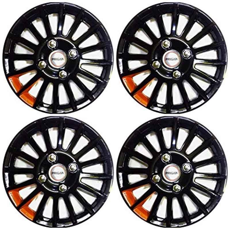Prigan 4 Pcs 14 inch Polypropylene Black & Orange Universal Wheel Cover Set, Camry-Twinorange-14