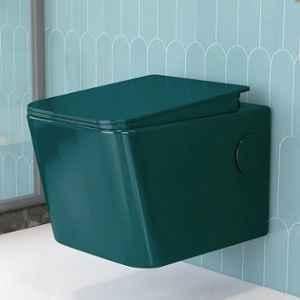 Plantex Platinum Ceramic Wall Hung Commode/P Trap Western Commode for Toilet/Rim Washdown Western Toilet with Soft Close Toilet Seat Cover- Palm