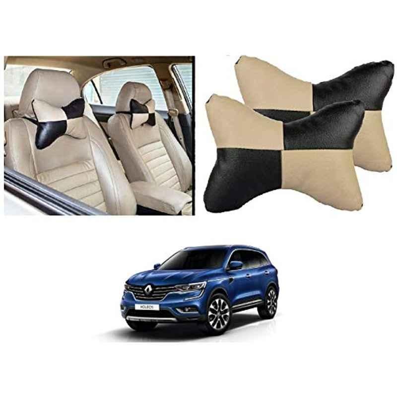 Kozdiko 2 Pcs Black & Beige Car Square Chess Design Neck Rest Seat Pillow Set for Renault Koleos