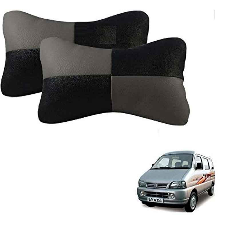 Kozdiko 2 Pcs Leather Grey & Black Neck Rest Car Cushion Pillow Set for Maruti Suzuki Versa