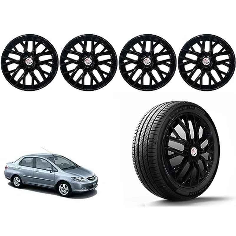 Auto Pearl 4 Pcs 14 inch Polypropylene Black Press Type Car Wheel Cover Set with Retention Ring for Honda City ZX 2009-2010, 14WC_Phoenix_Black_CityZX_2009_2010
