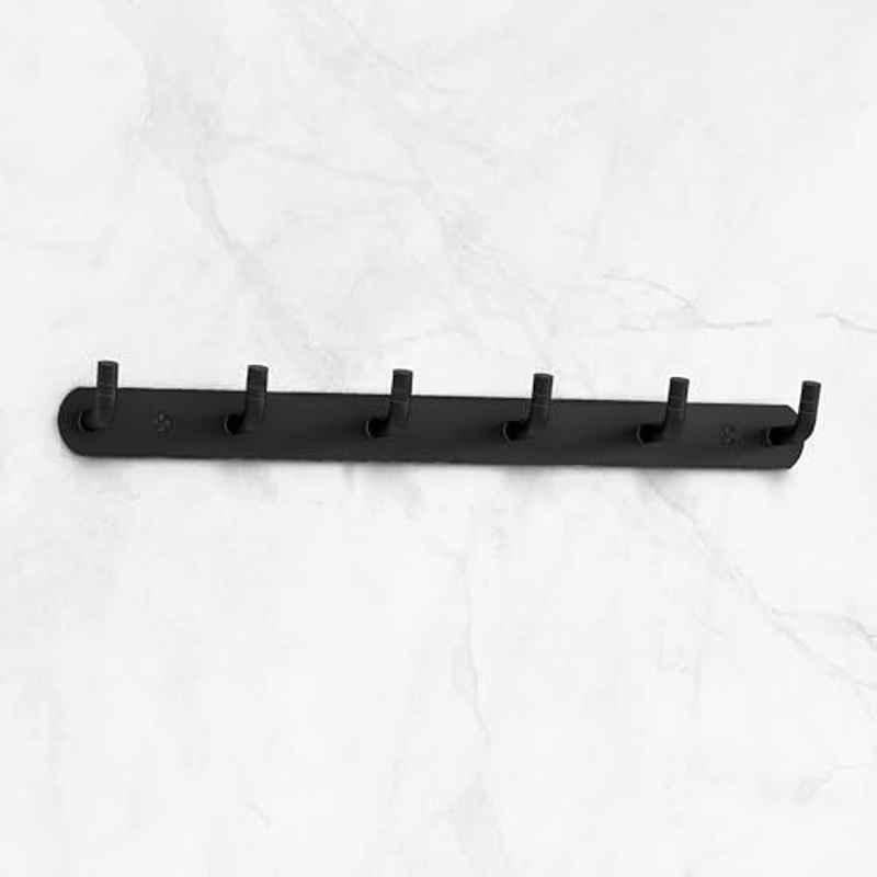 Plantex Wall Hooks for Hanging Cloth/Stainless Steel Towel Hangers/Bathroom Robe Hooks/Door Hangers/Wall Hook Rack/Hook Rail for Hanging Keys 6 Hooks, Black