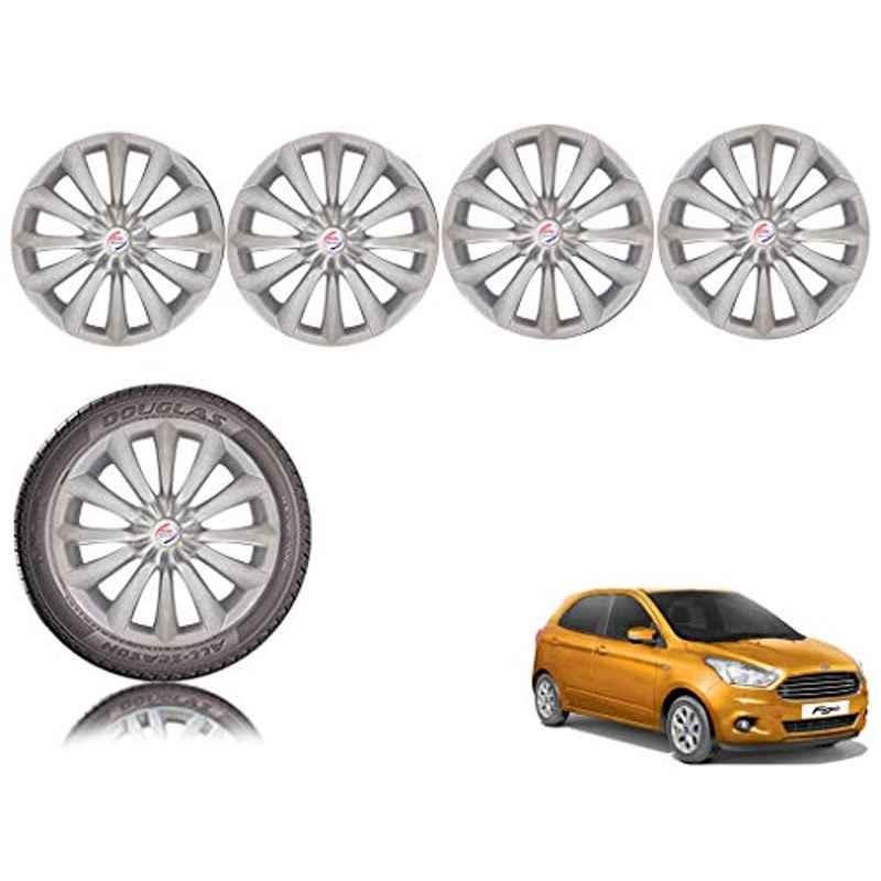 Auto Pearl 4 Pcs 14 inch Black ABS Press Type Hubcap Wheel Cover Set with Retention Ring for Ford FiestaNew