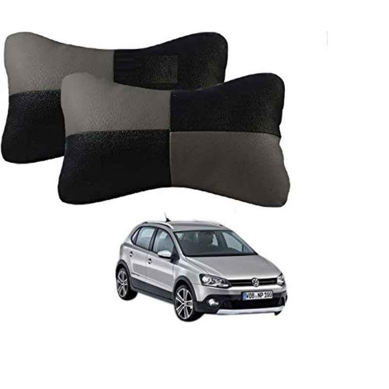 Kozdiko 2 Pcs Leather Grey & Black Neck Rest Car Cushion Pillow Set for Volkswagen Polo Cross