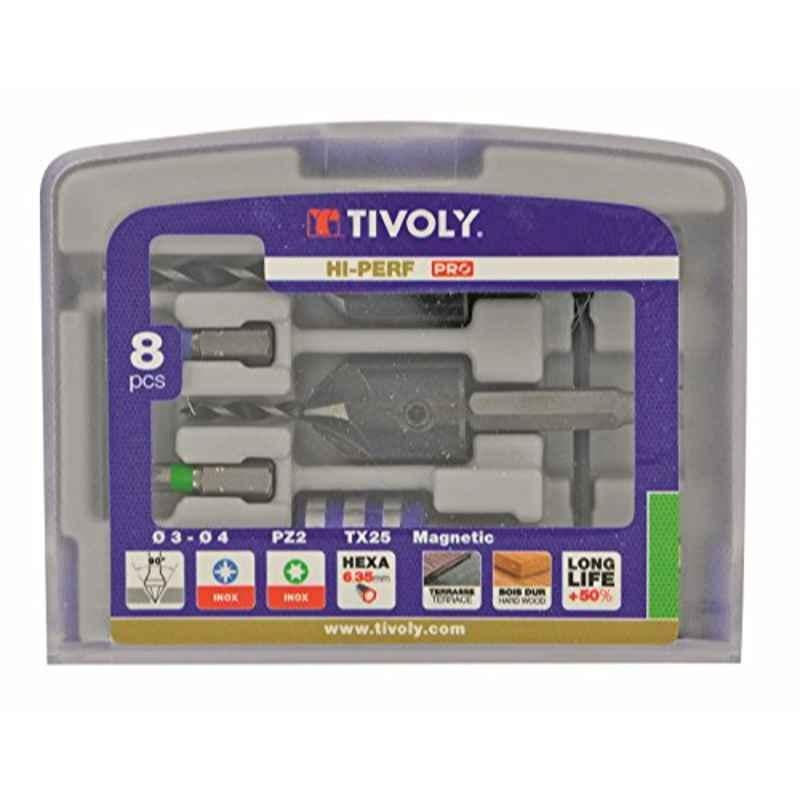 Tivoly 5 Pcs Grey Walnut & Screwdriver Drill Bits with Holder Set, 11900670002