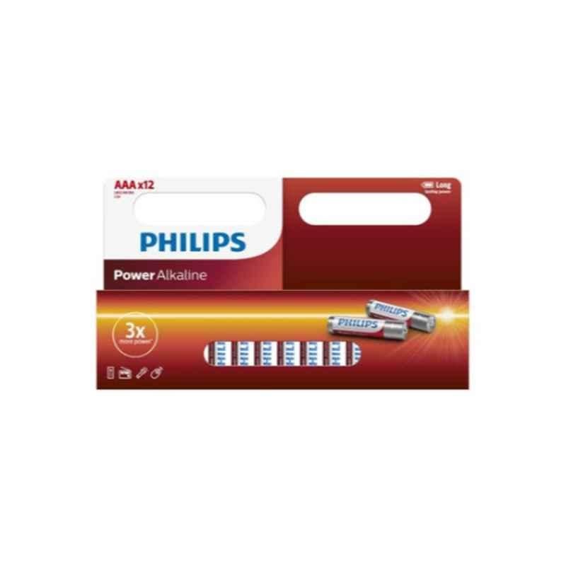Philips Power 12Pcs 1.5V AAA White, Red & Silver Alkaline Battery Set, LR03P12B/97