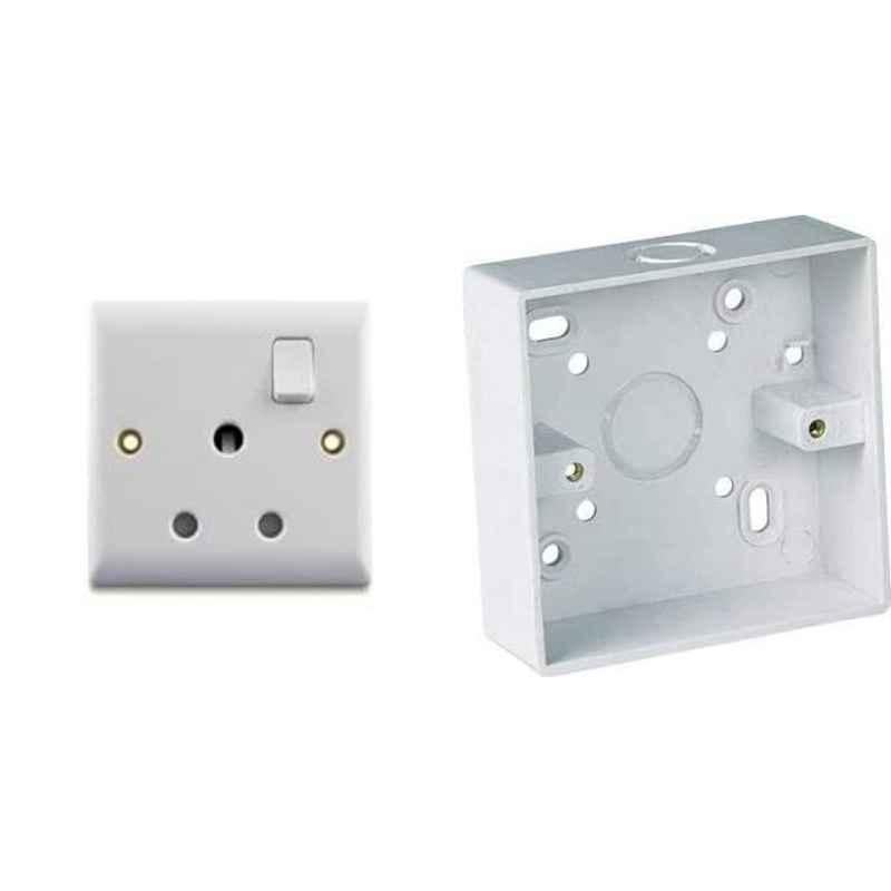 Abbasali 15A 1 Gang Round Pin Switch Socket With 3x3 PVC Box