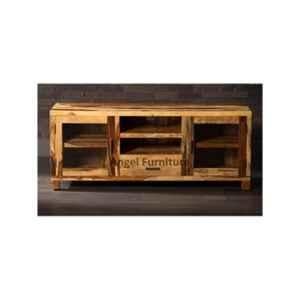 Angel Furniture Solid Sheesham & Teak Wood Glossy Finish Brown Rectangular TV Unit Table, AF-187N