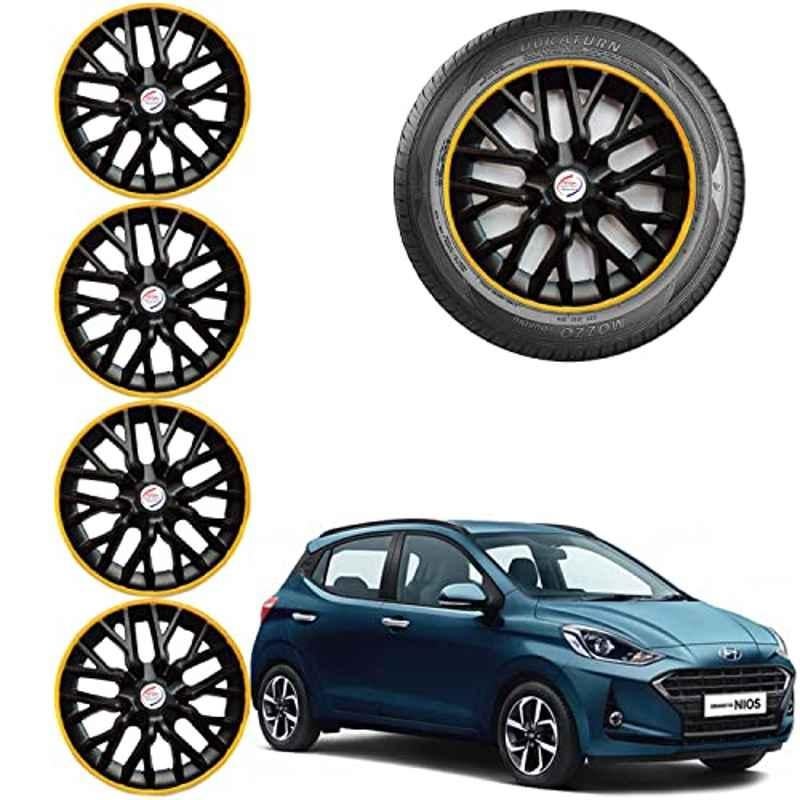 Auto Pearl 4 Pcs 14 inch ABS Black & Yellow Car Wheel Cover Set for Hyundai i10 Grand Nios