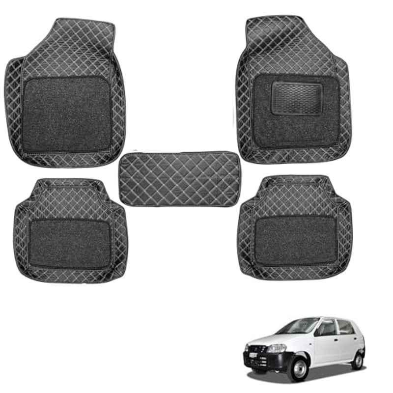 Kozdiko 5 Pcs Waterproof & Luxury 7D Black Leatherette Car Floor Mat Set for Maruti Suzuki Alto