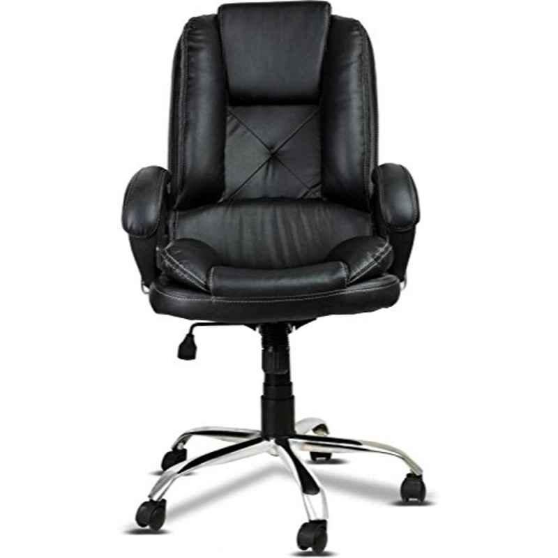 KDF Mart Upholstery Fabric Black Medium Back Adjustable Executive Swivel Chair with Back Support, MIS174