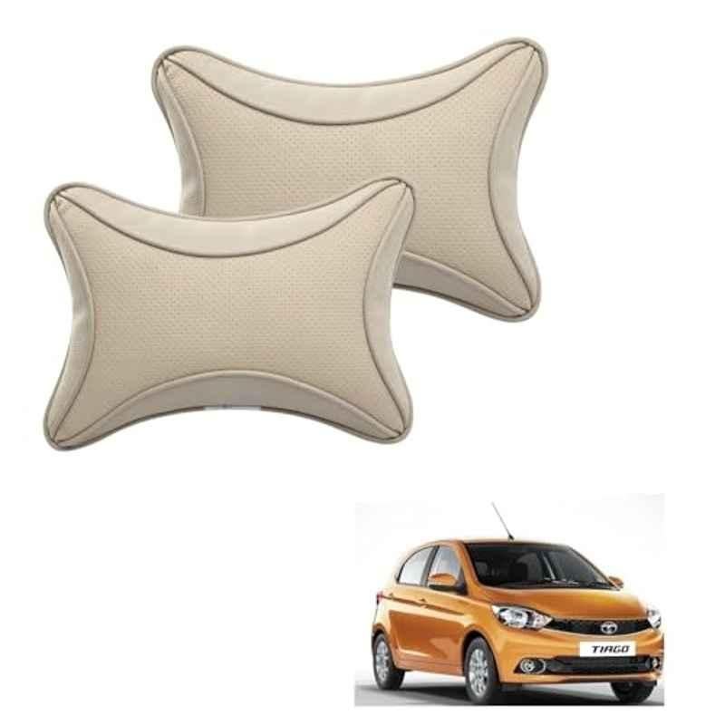 Kozdiko 2 Pcs Memory Foam & Polyester Beige Dots Car Neck Rest Pillow Set for Tata Tiago, XNVJVHGJFH247