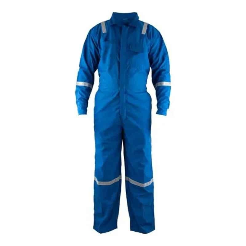 Karam PWIFR11011K(L) 150 GSM Navy Blue IFR Velcro Coverall with Collar, Size: L