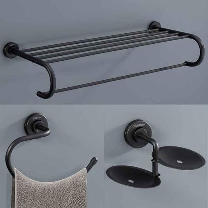 Plantex Daizy 3 Pcs Stainless Steel Black Bathroom Accessories Set