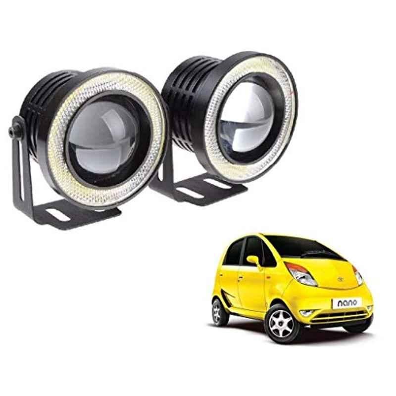 Kozdiko 2 Pcs 15W 3.5 inch High Power White LED Projector COB Fog Light Set with White Angel Eye Ring for Tata Nano, koz_72671