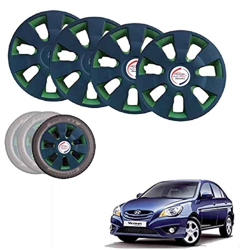Auto Pearl 4 Pcs 14 inch ABS Black Green Hubcap Wheel Cover Set with Retention Ring for Hyundai Verna Transform