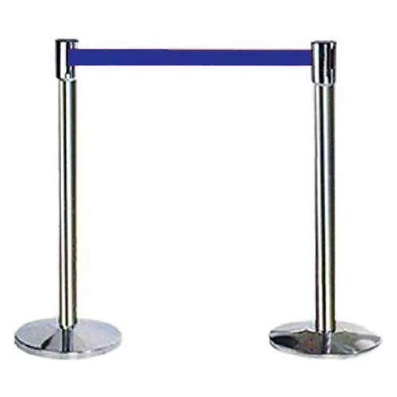 Ladwa 2 Pcs Stainless Steel Hook Type Barricade Set with 2.25m Blue Nylon Belt, UD-O2JO-UWAK