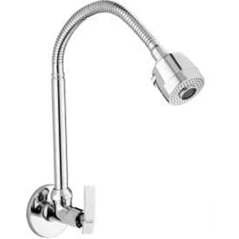 Spazio Pulse Premium Quality Brass Chrome Finish Sink Cock with Flexible Silver Swivel Spout