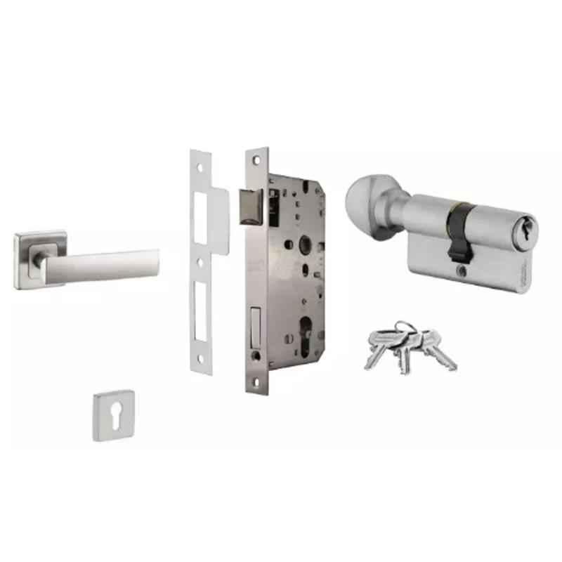 Dorset ML Series Eden 70mm Stainless Steel Silver Chrome Finish Door Handle Lock Set with Knob & Key (Pack of 4)