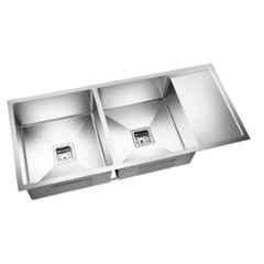 WaveBlack 45x20x9 inch 304 Stainless Steel Matt Finish Double Bowl Kitchen Sink with Drain Board & Square Coupling, WBDBD-4520-NEW
