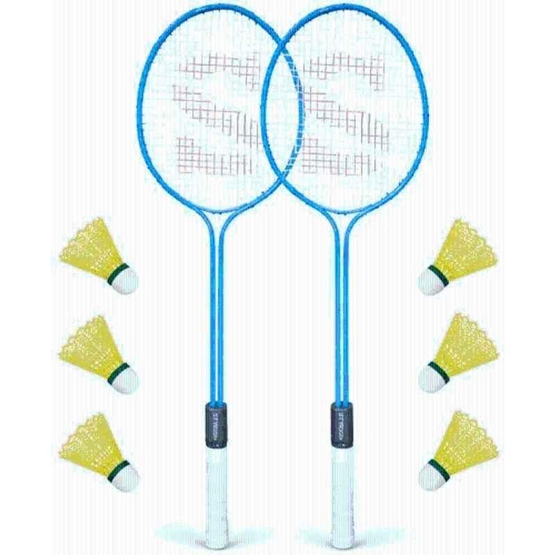 STYRKR Alloy Steel Blue Badminton Racquet Set of 2 Steel Frame with Shuttlecocks Pack of 6 Badminton Kit