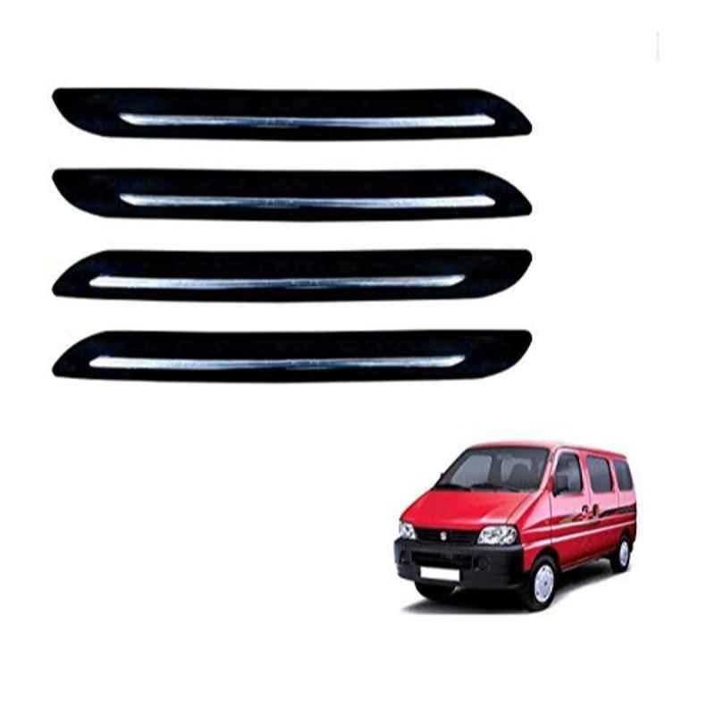 Kozdiko 4 Pcs PVC Black Car Bumper Protector Set with Chrome Strip for Maruti Suzuki Eeco