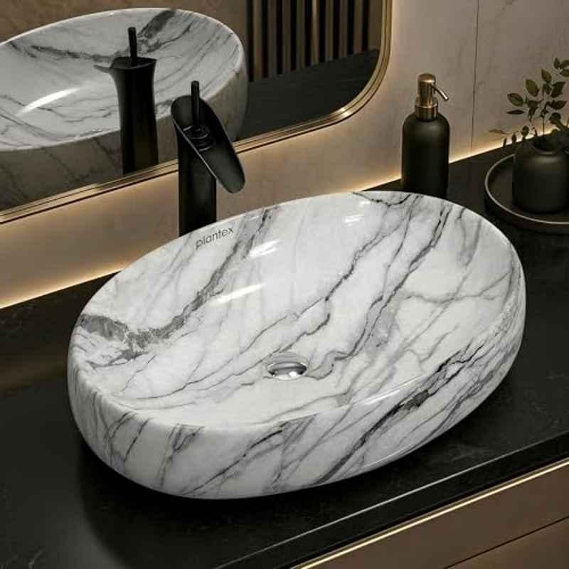 Plantex Basin for Bathroom/Table top Ceramic Wash Basin/Counter Top Basin for Home/Office (CRETA, 23x15x5.54 inch)