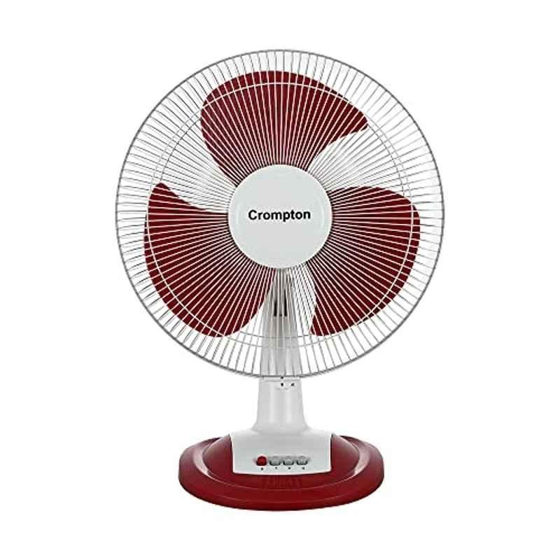 Crompton Gale 115W 2100rpm White & Red 3 Blade Table Fan with 2 Years Warranty, TFHSGALCL16WTR, Sweep: 400 mm