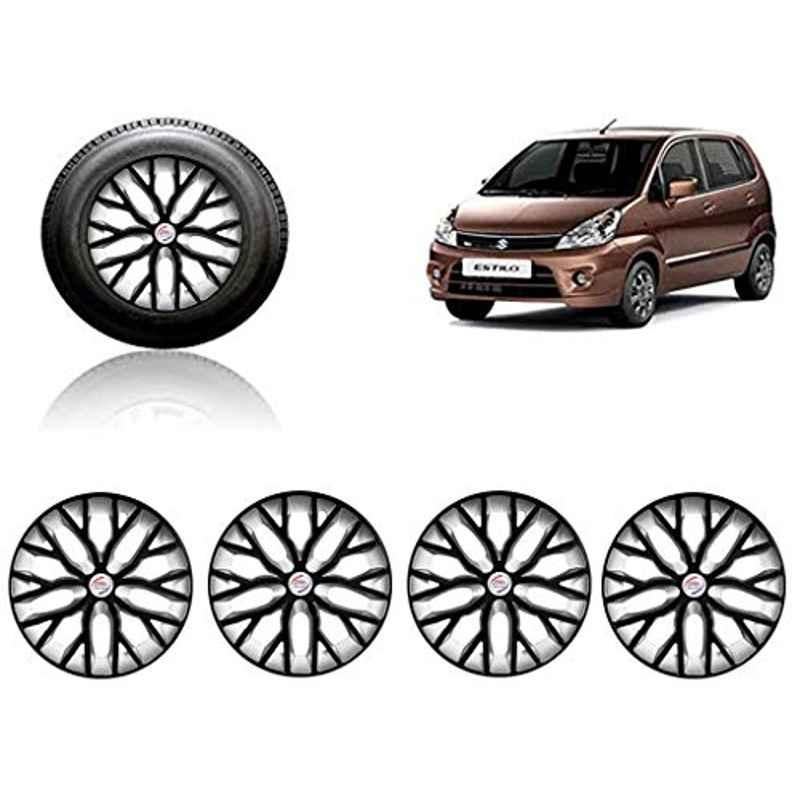 Auto Pearl 4 Pcs 13 inch ABS Black &a; Silver Press Type Fitting Car Wheel Cover Set for Maruti Estilo T 1-picture-30
