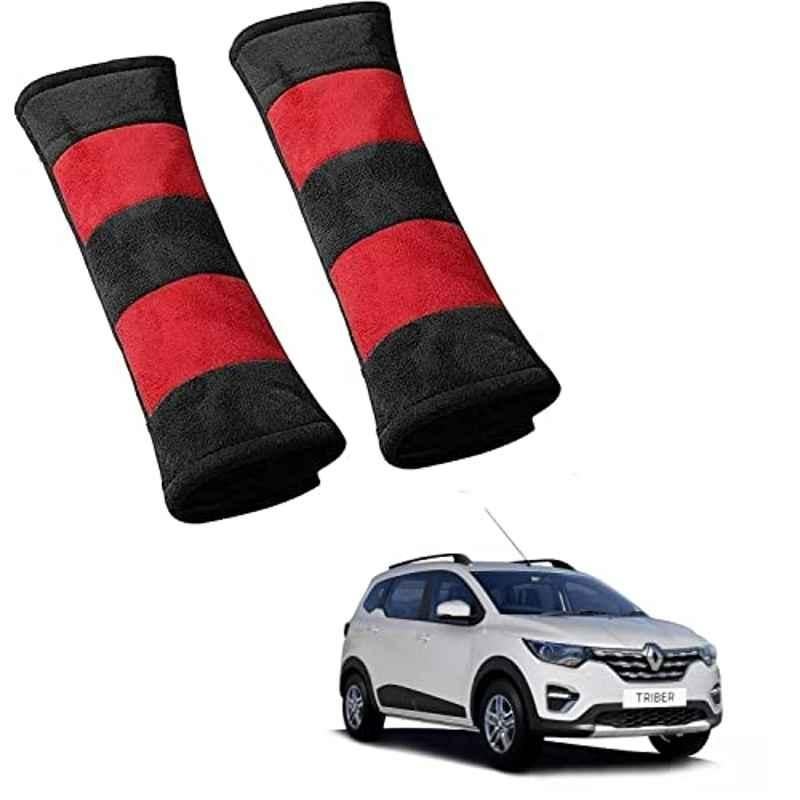 Kozdiko 2 Pcs Red & Black Car Seat Belt Cushion Pillow Set for Renault Triber