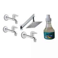 Fastgear 5 Pcs Fusion Stainless Steel Silver Chrome Finish Faucet Set with Shower, FG1001