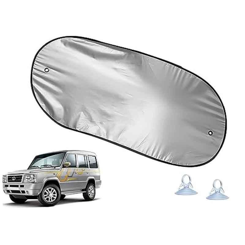Auto Pearl Polyester Black & Silver Rear Window Sun Shade Curtain with Storage Pouch for Tata Sumo