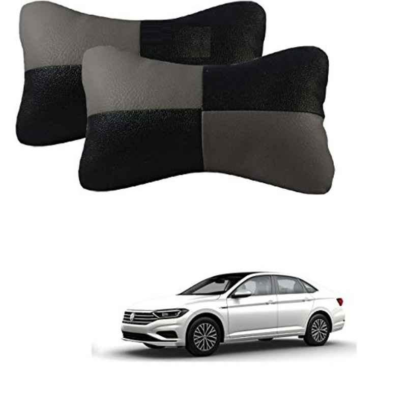 Kozdiko 2 Pcs Leather Grey & Black Neck Rest Car Cushion Pillow Set for Volkswagen Jetta (2015-Present)