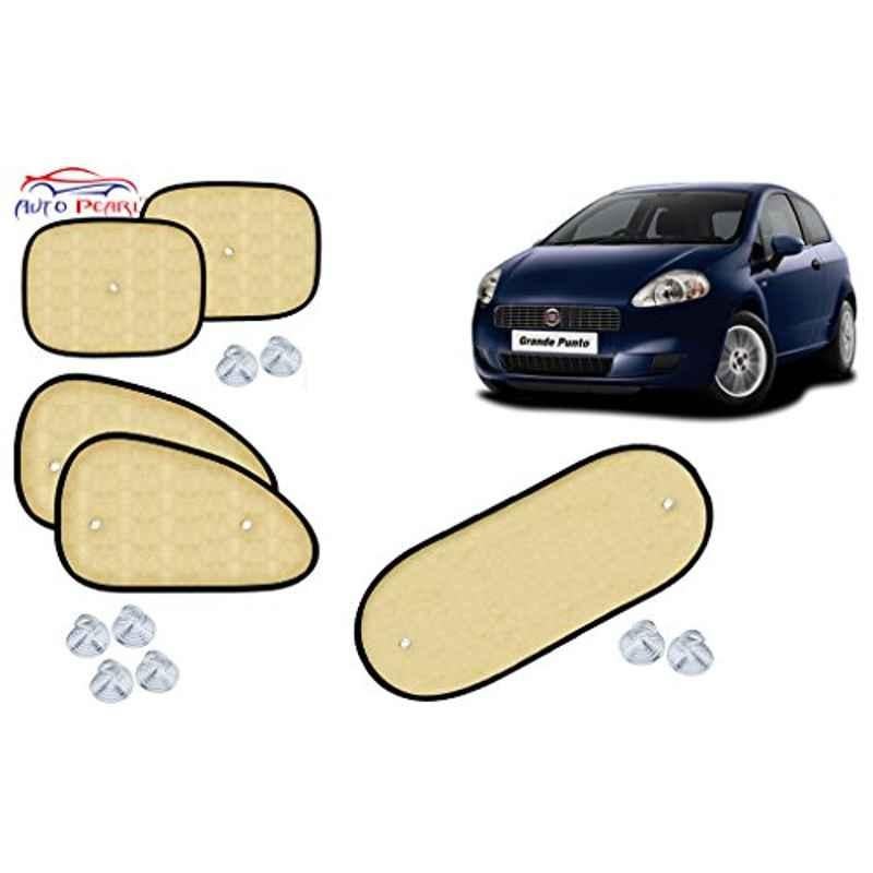 Auto Pearl 5 Pcs PVC & Mesh Beige Window & Rear Sun Shade Set for Fiat Grande Punto
